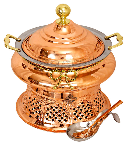 Elegant Copper Steel Chafing Dish – Food Warmer with Lid, Stand & Spoon for Hot Buffet Service & Weddings