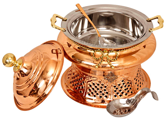 Elegant Copper Steel Chafing Dish – Food Warmer with Lid, Stand & Spoon for Hot Buffet Service & Weddings