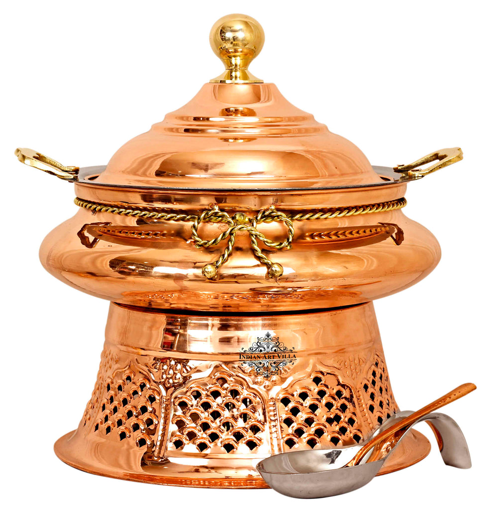 Indian Art Villa Pure Steel Copper Chafing Dish with Stand and Spoon