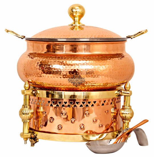 Pure Copper Steel Chafing Dish – Capacity with Hammered Finish & Traditional Sigdi for Hot Buffet Serving.