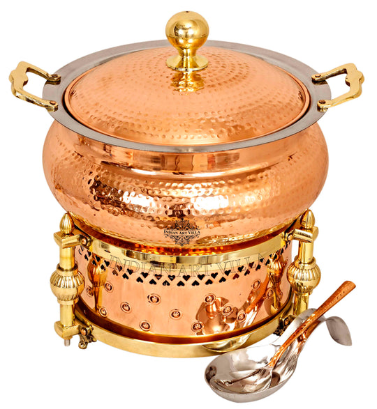 Pure Copper Steel Chafing Dish – Capacity with Hammered Finish & Traditional Sigdi for Hot Buffet Serving.
