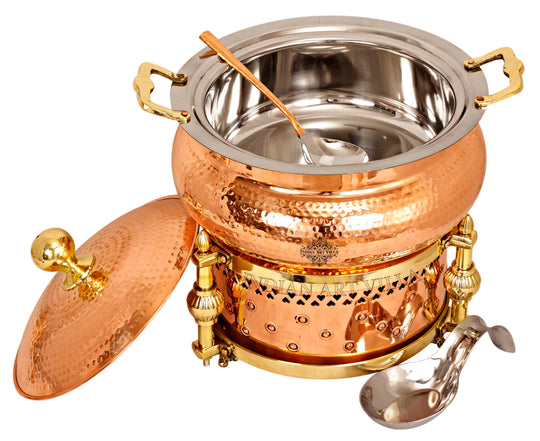Pure Copper Steel Chafing Dish – Capacity with Hammered Finish & Traditional Sigdi for Hot Buffet Serving.