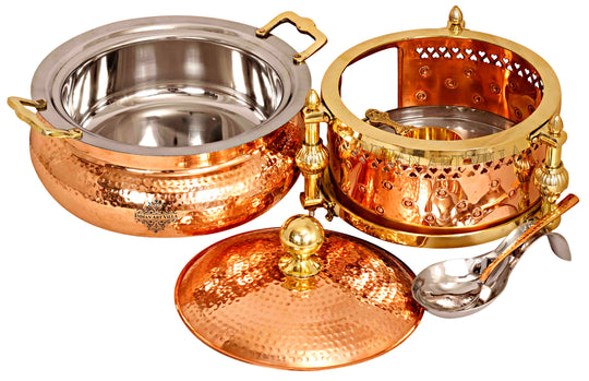 Pure Copper Steel Chafing Dish – Capacity with Hammered Finish & Traditional Sigdi for Hot Buffet Serving.