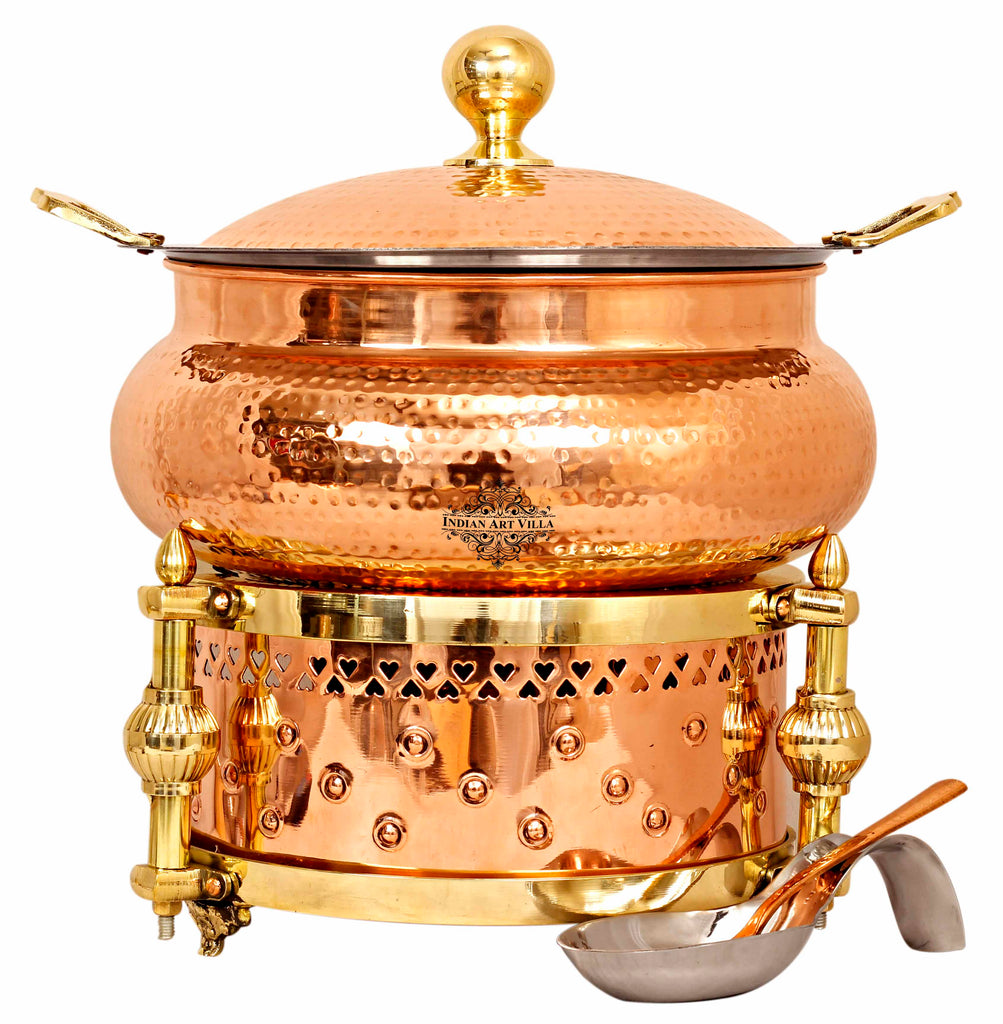 Indian Art Villa Pure Steel Copper Hammered Design Chafing Dish with Sigdi