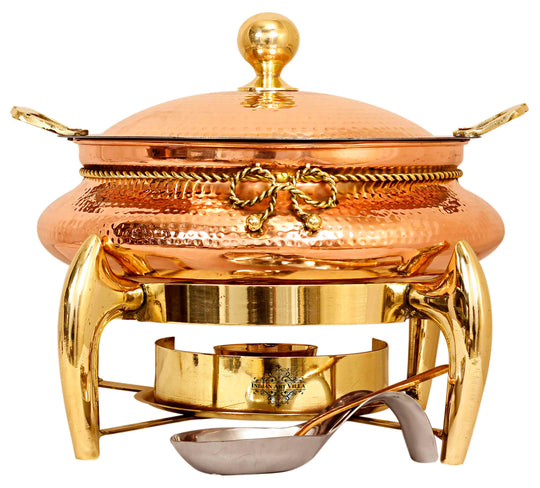 Steel Copper Buffet Warmer – Decorative Chafing Dish with Brass Fuel Stand & Spoon by Indian Art Villa.