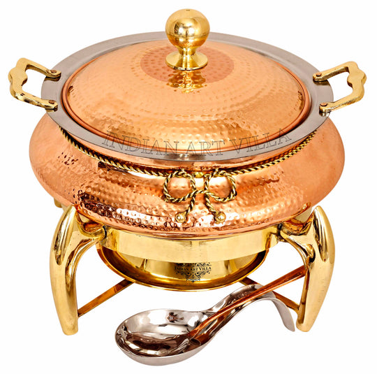 Steel Copper Buffet Warmer – Decorative Chafing Dish with Brass Fuel Stand & Spoon by Indian Art Villa.