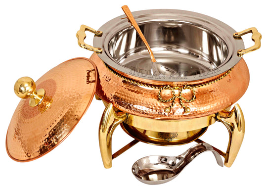 Pure Steel Copper Chafing Dish with Brass fuel Gel Stand & Serving Spoon