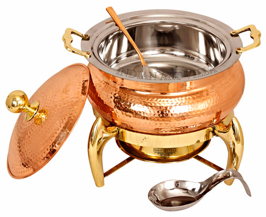 Pure Steel Copper Chafing Dish with Brass fuel Gel Stand & Serving Spoon