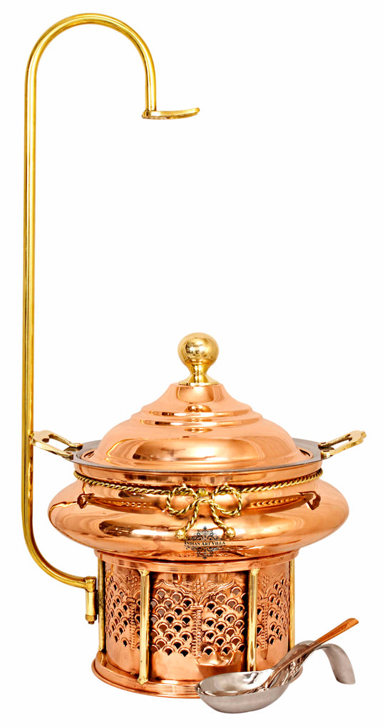 Indian Art Villa Copper Steel Chafing Dish with Sigdi Base & Gelfuel Holder – Traditional Buffet Serveware.