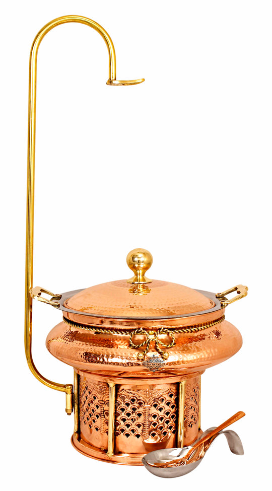 Handcrafted Steel Copper Chafing Dish – Food Warmer with Brass Sigdi Stand & Spoon for Events & Restaurants