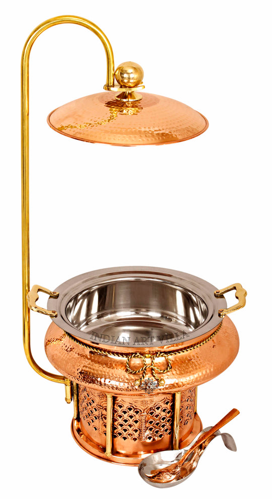 Handcrafted Steel Copper Chafing Dish – Food Warmer with Brass Sigdi Stand & Spoon for Events & Restaurants