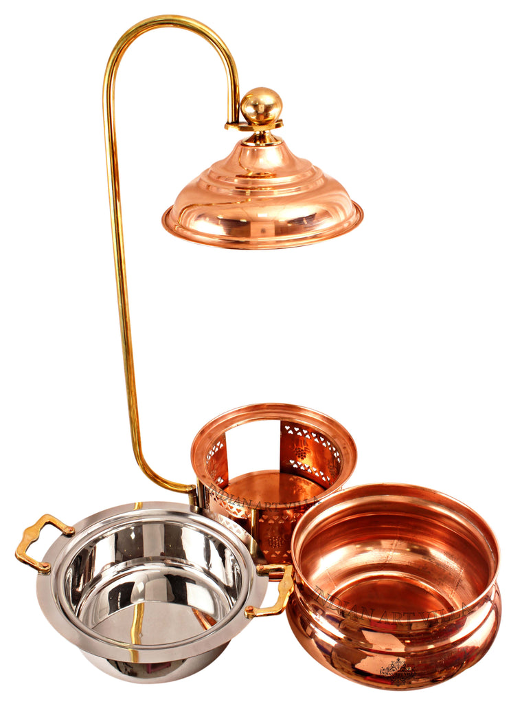 Indian Art Villa Pure Steel Copper Chaffing Dish with Stand