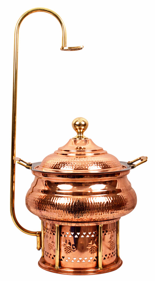 Indian Art Villa Copper Buffet Warmer with Sigdi Stand – Steel Copper Hammered Chaffing Dish for Party Serveware