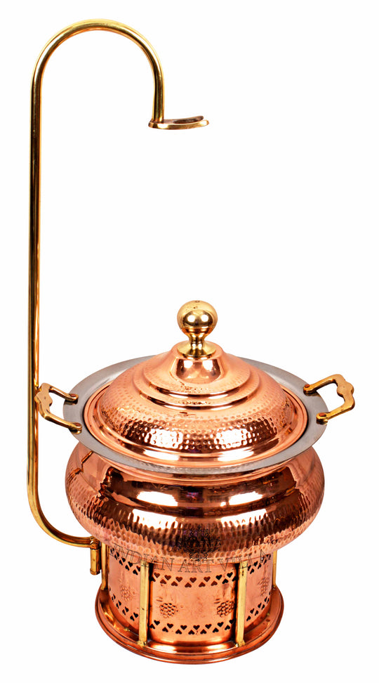 Indian Art Villa Copper Buffet Warmer with Sigdi Stand – Steel Copper Hammered Chaffing Dish for Party Serveware