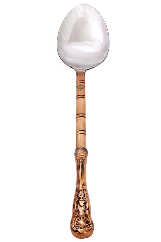 Steel copper ladle spoon serving dishes top view — Indian Art Villa