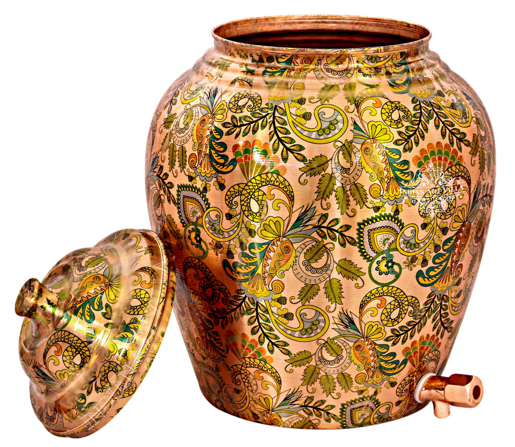 INDIAN ART VILLA Copper Designer Light Brown Water Pot 6 Ltr.