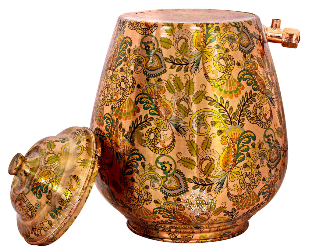 INDIAN ART VILLA Copper Designer Light Brown Water Pot 6 Ltr.