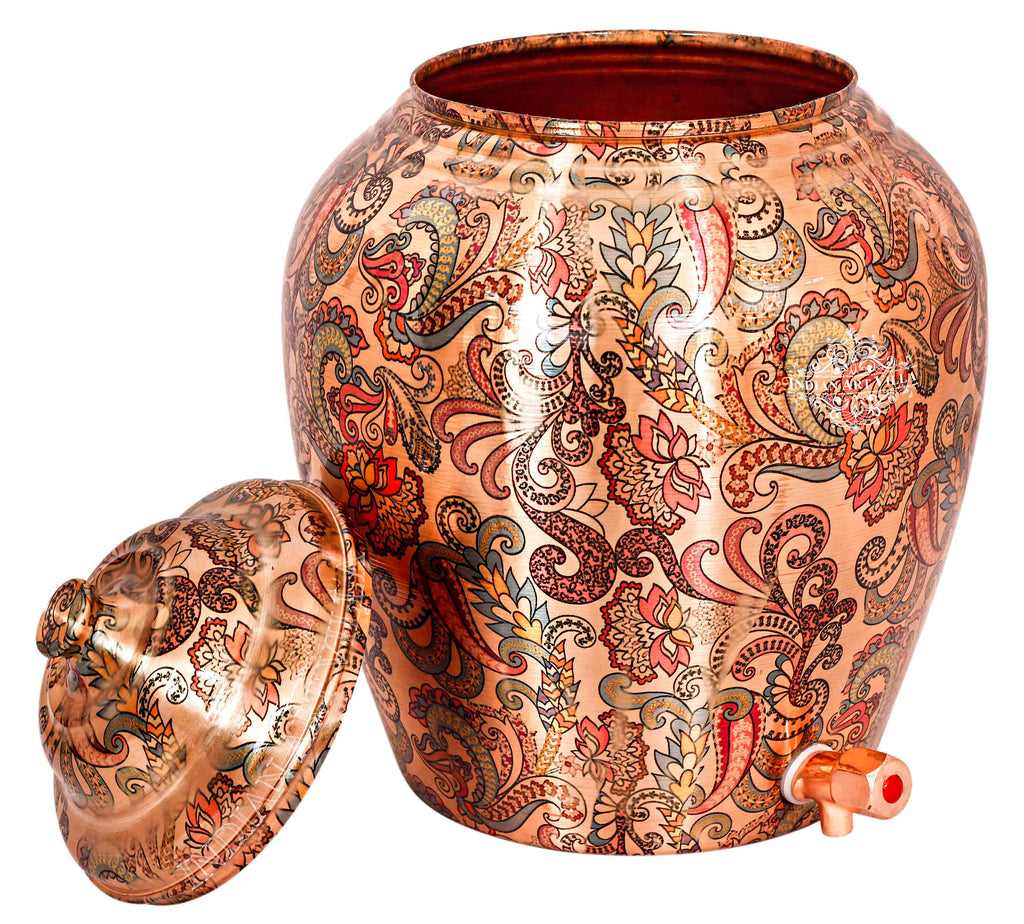 INDIAN ART VILLA Copper Designer Light Peach Water Pot 13 Ltr.