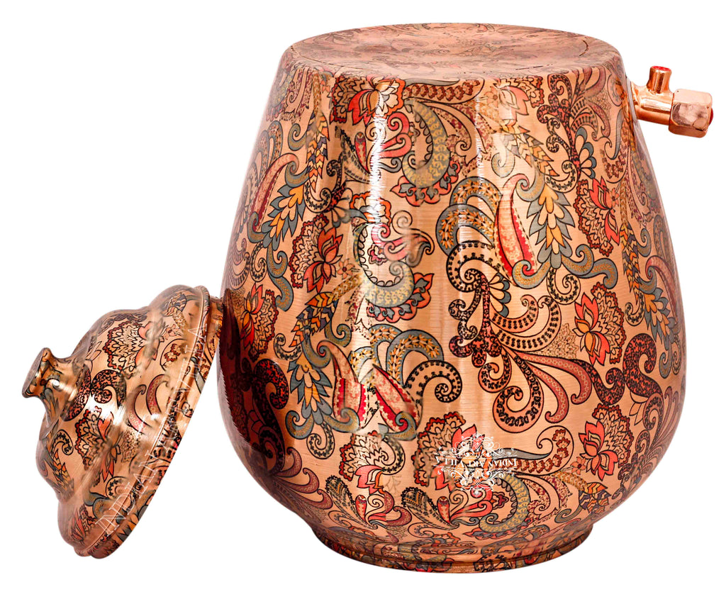 INDIAN ART VILLA Copper Designer Light Peach Water Pot 13 Ltr.