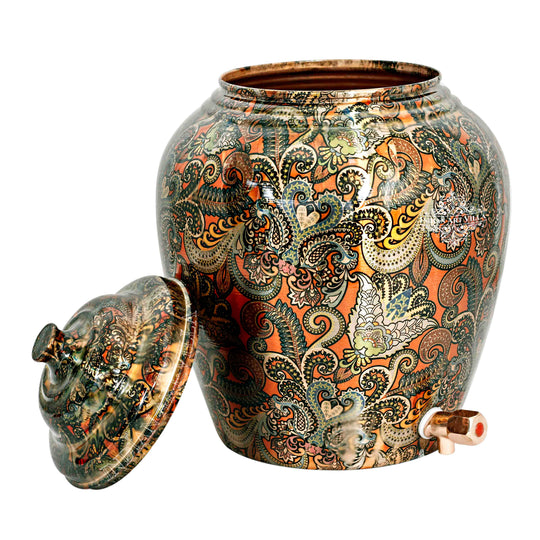Pure Copper Designer Printed Water Pot Dispenser