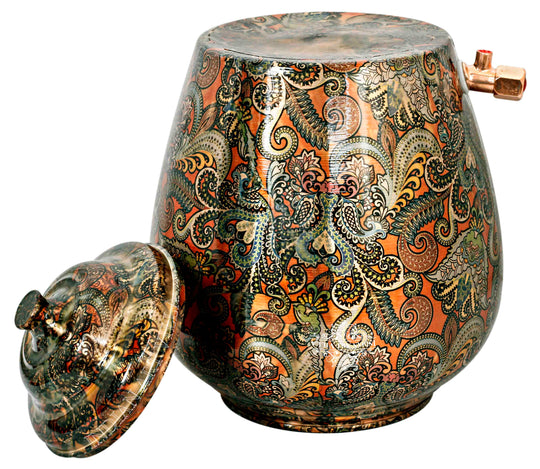 Pure Copper Designer Printed Water Pot Dispenser