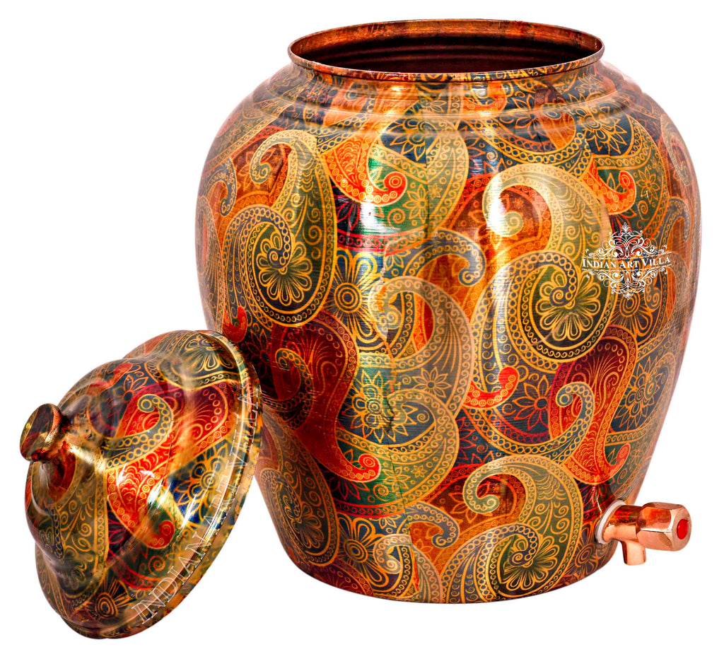 INDIAN ART VILLA Copper Paisley Design Water Pot 13 Ltr.