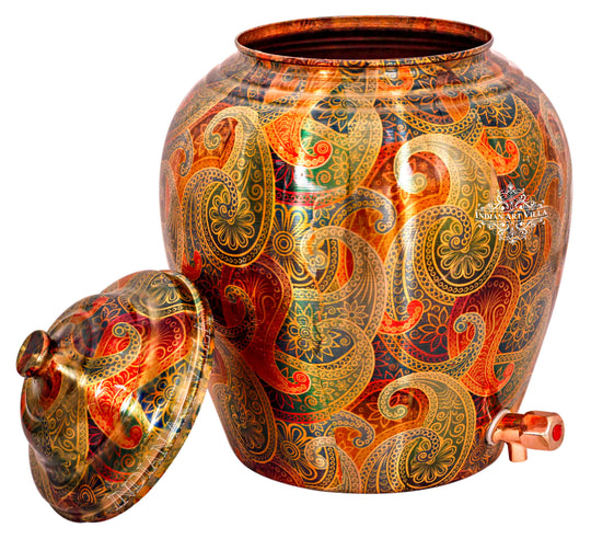 Handcrafted Pure Copper Paisley Design Water Pot, Drinkware, Serveware,