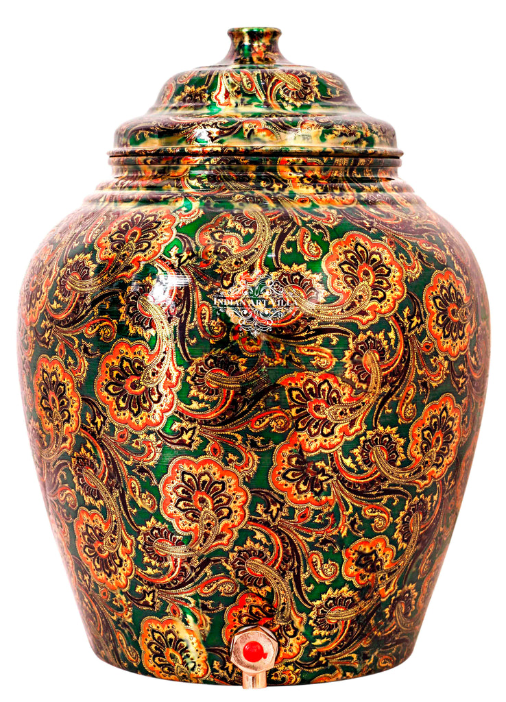 INDIAN ART VILLA Copper Designer Bottle Green Water Pot 13 Ltr.