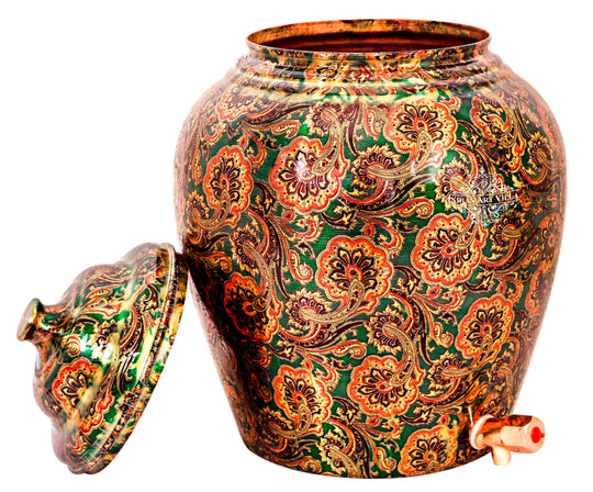5 litre round copper matka with tap – large CC-33 tamba matka with tap for bulk dispensing – copper matka 5 litre price