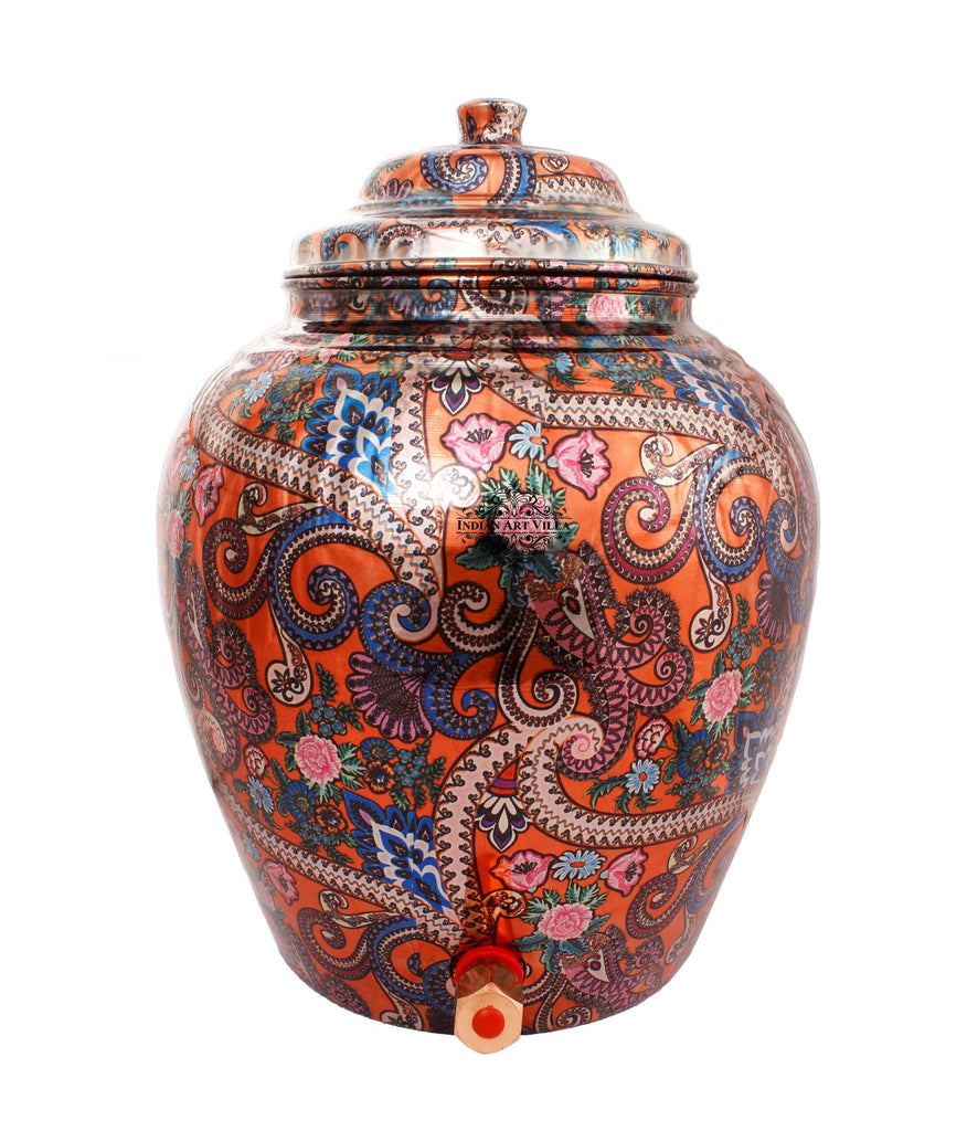 Indian Art Villa Pure Copper Arabic Design Orange Water Pot