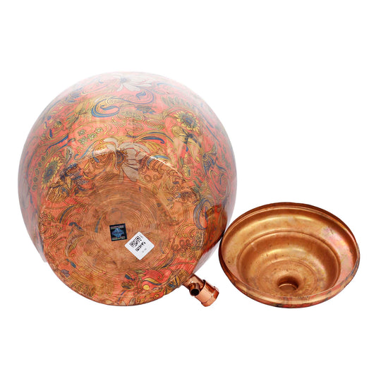 5 litre round copper matka with brass tap – spherical tamba matka with tap for easy water access – copper matka with tap