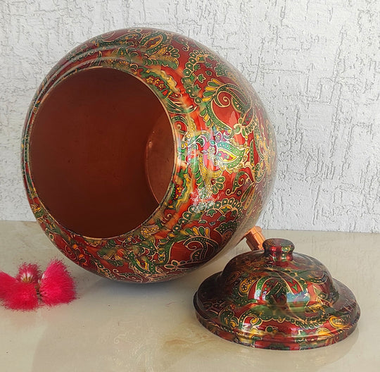 Pure Copper Printed Red And Green Paisley Water Pot