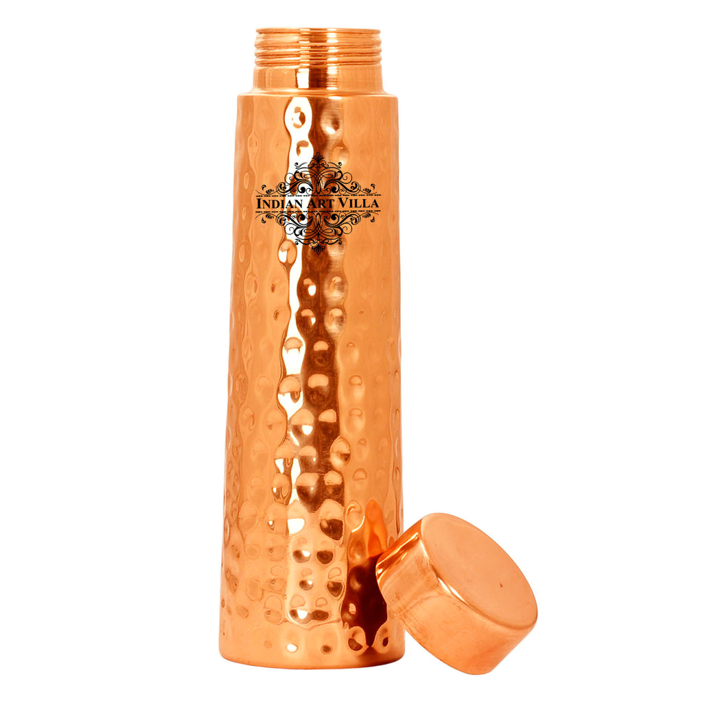 Indian Art Villa Pyramid Hammered Design Lacquer Coated Copper Bottle, Drinkware & Tableware, Ayurveda Yoga, 825 ML