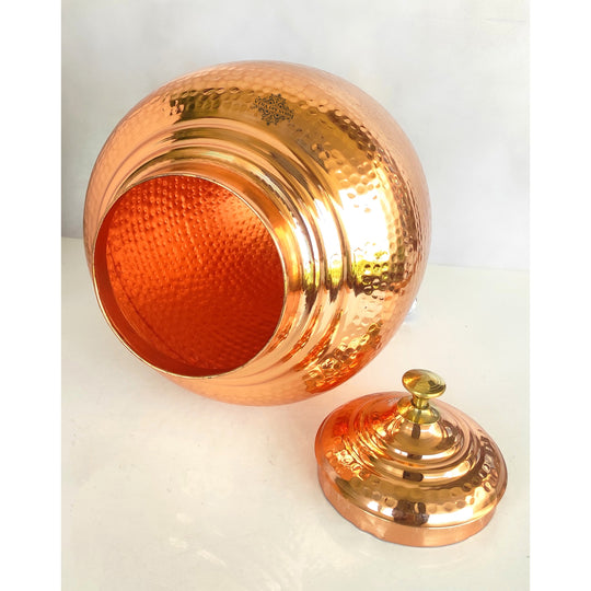 Blue 5 litre copper matka with tap and stand in retail box – 5 liter copper water pot with stand