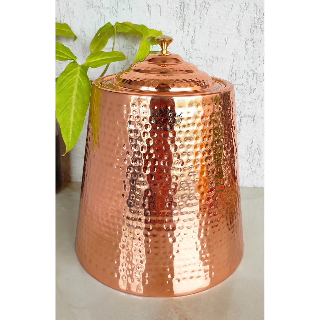 Indian Art Villa Pure Copper Hammered Design Double Wall Storage Box Container With Steel Tanki Inside, Storage Box for Home, Kitchen, Hotel & Restaurants, Volume-5 Ltr