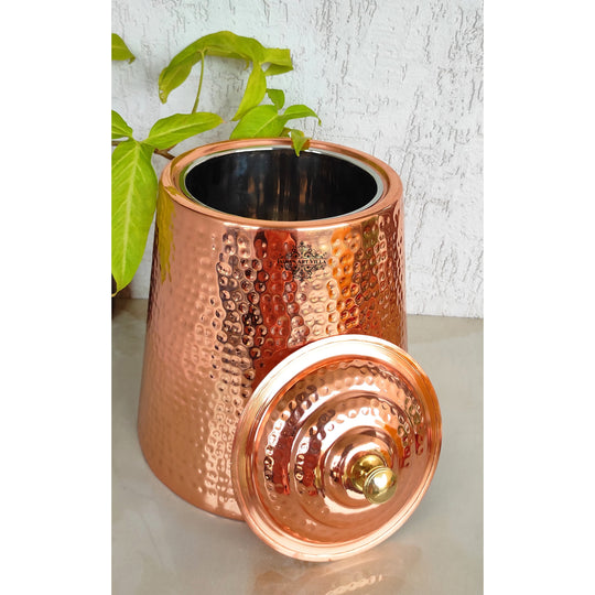 Pure Copper Hammered Design Double Wall Storage Box Container With Steel Tanki Inside, Storage Box for Home, Kitchen, Hotel & Restaurants, Volume-5 Ltr