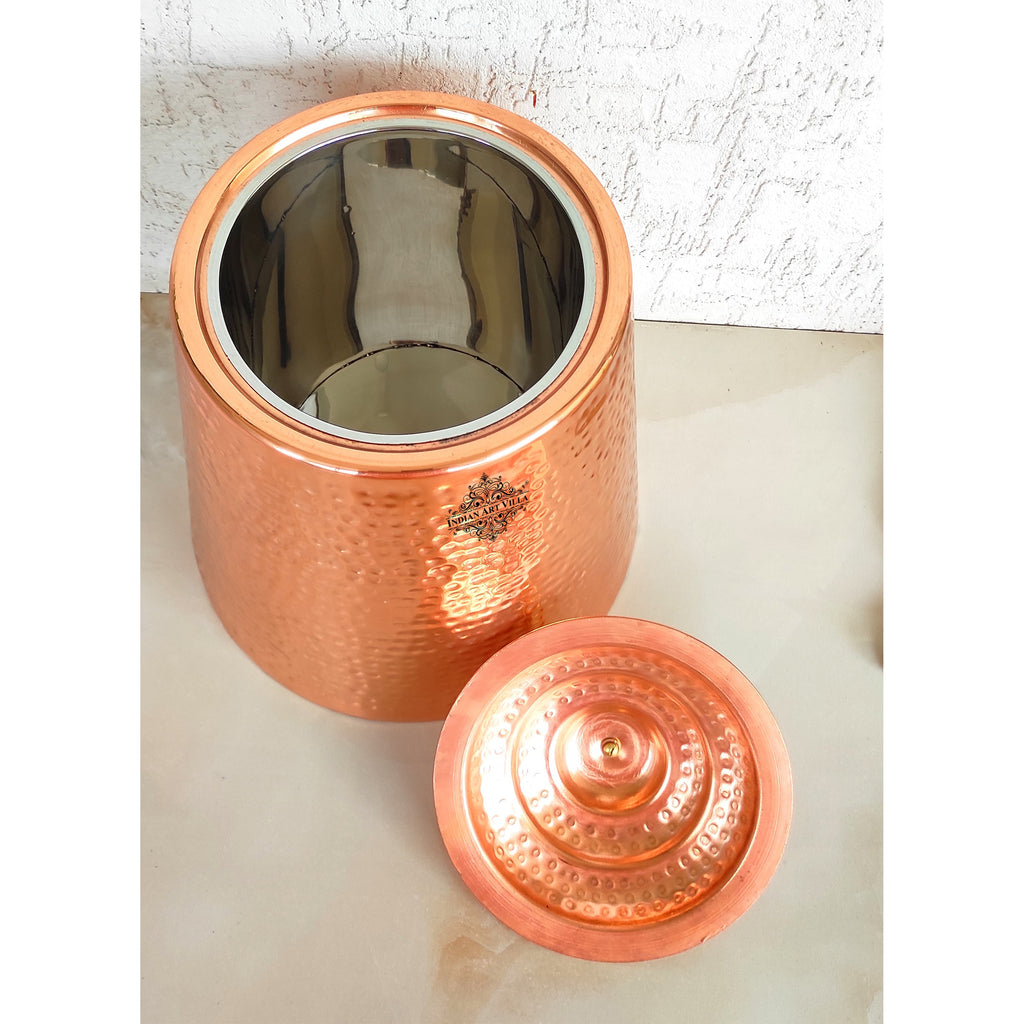 Indian Art Villa Pure Copper Hammered Design Double Wall Storage Box Container With Steel Tanki Inside, Storage Box for Home, Kitchen, Hotel & Restaurants, Volume-5 Ltr
