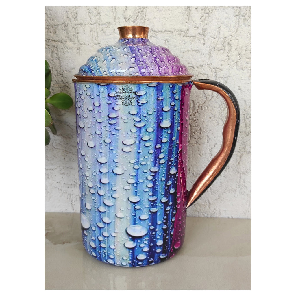 Pure Copper Water Drops Printed Lacquer Coated Jugs, Pitchers Serveware, Drinkware