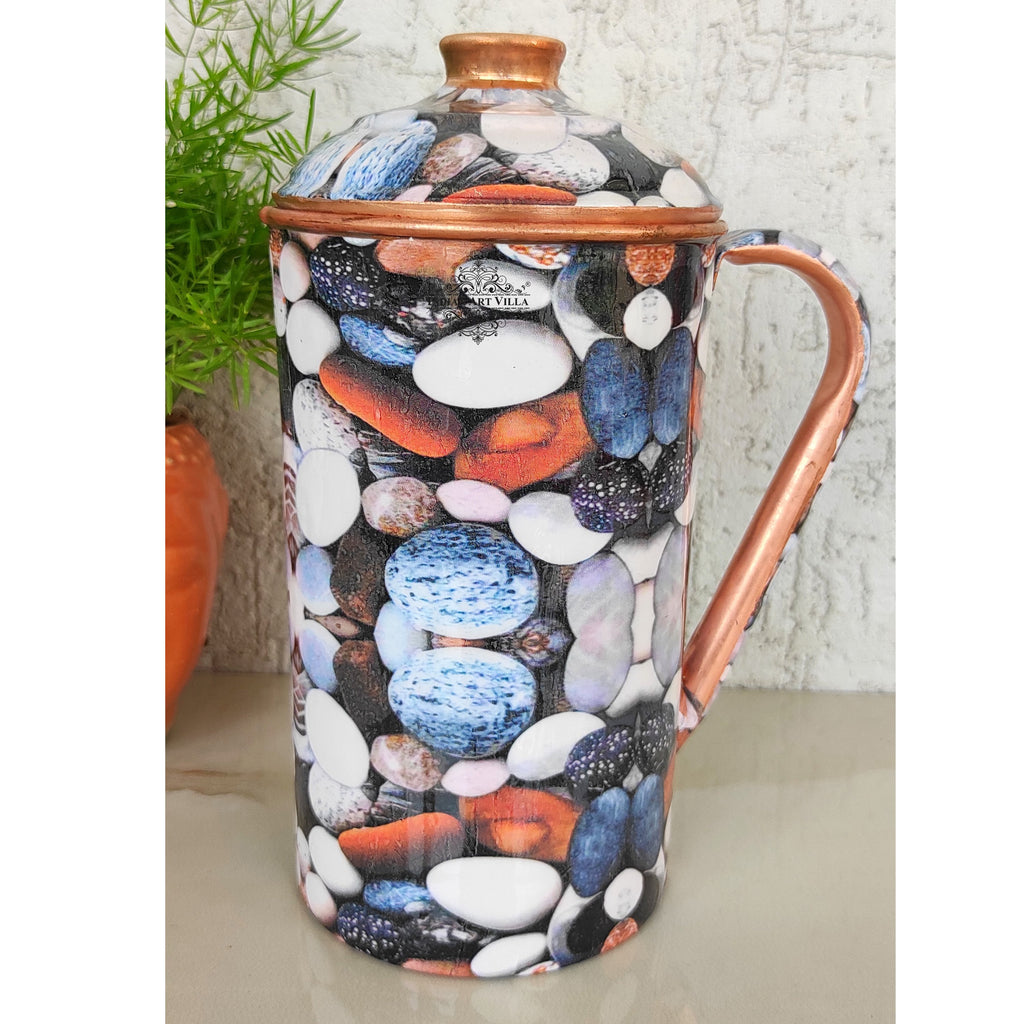 Pure Copper Stone Pebble Printed Lacquer Coated Jugs, Pitchers Serveware, Drinkware