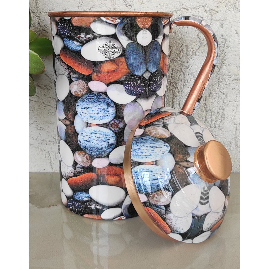 Pure Copper Stone Pebble Printed Lacquer Coated Jugs, Pitchers Serveware, Drinkware