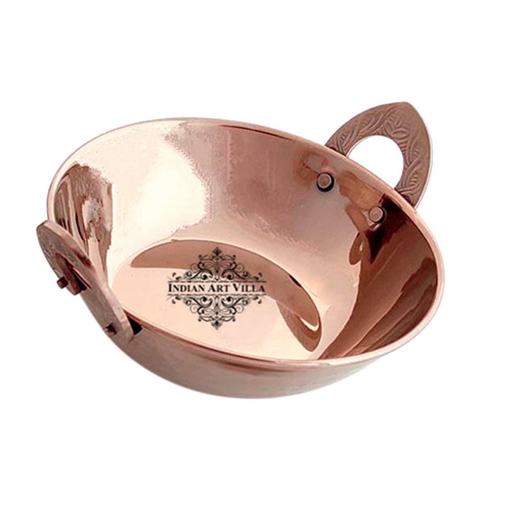 Indian Art Villa Stainless Steel With Rose Gold Finish Kadhai Kadai Wok Double Layer with Embossed Handle, Serving Dishes, Volume 400 ML