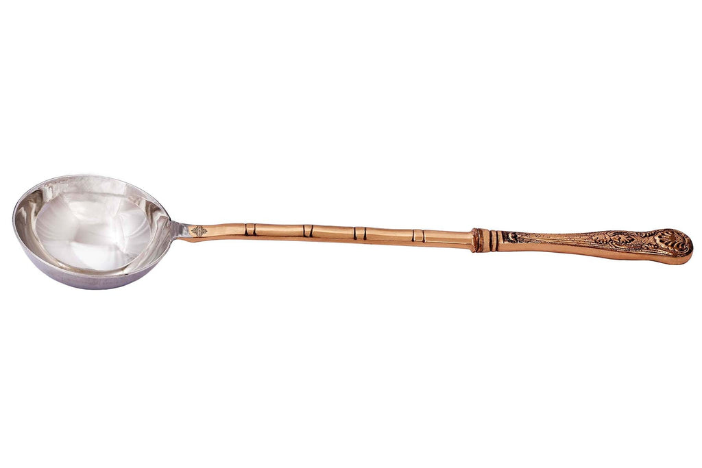 Indian Art Villa Pure Steel Copper Golchi Shape Ladle Spoon Length- 14.6" Inch