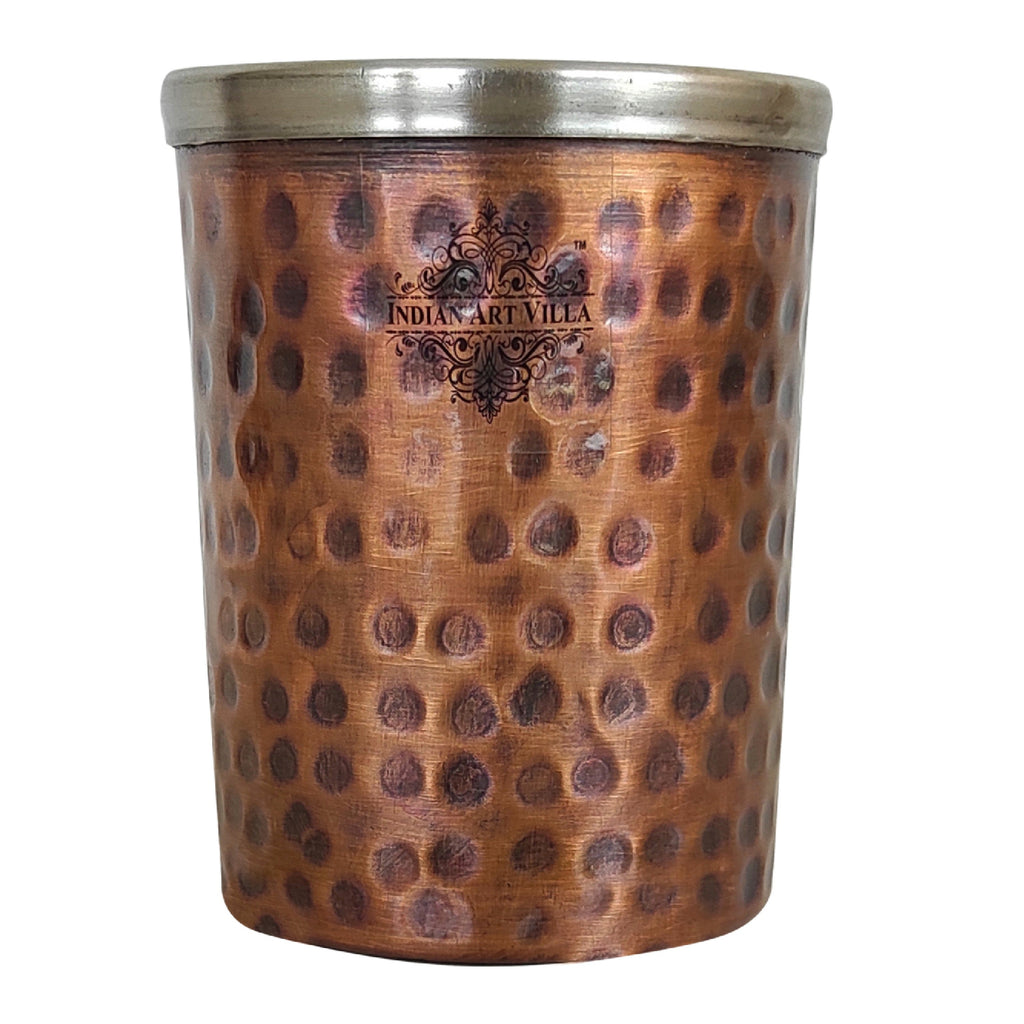 Indian Art Villa Steel Copper Glass With Hammered Antique Dark Tone Design, Drinkware & Serveware, Volume-300 ml