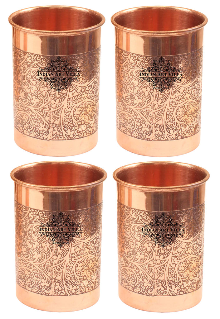 Indian Art Villa Pure Copper Embossed Glass, Tumbler, Drinkware, Serveware