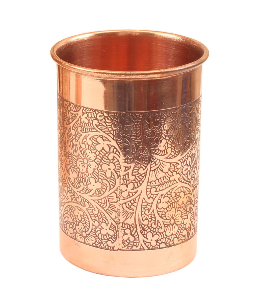 Indian Art Villa Pure Copper Embossed Glass, Tumbler, Drinkware, Serveware