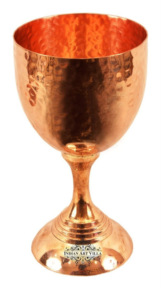 Hammered Copper Wine Glass with Bottom Base – Handcrafted Stem Glass for Elegant Dining, Barware & Ayurvedic Use