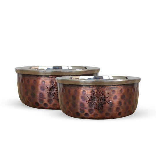 Steel copper hammered katori set 6 piece side view — Indian Art Villa