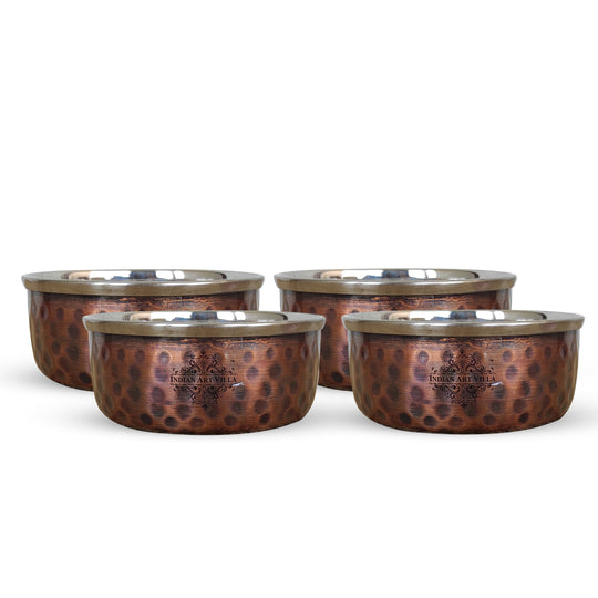 Steel copper hammered katori set 6 piece top view — Indian Art Villa