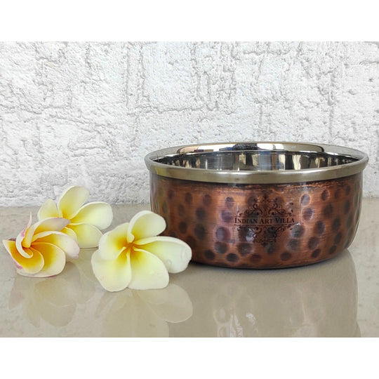 Steel copper hammered katori set 6 piece angle view — Indian Art Villa