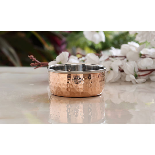 Steel copper hammered bowl katori dinnerware side view — Indian Art Villa